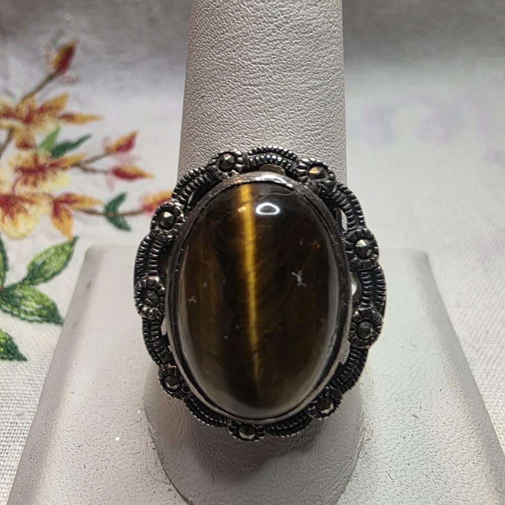 Vintage Sterling Silver Tigers Eye Mens Ring